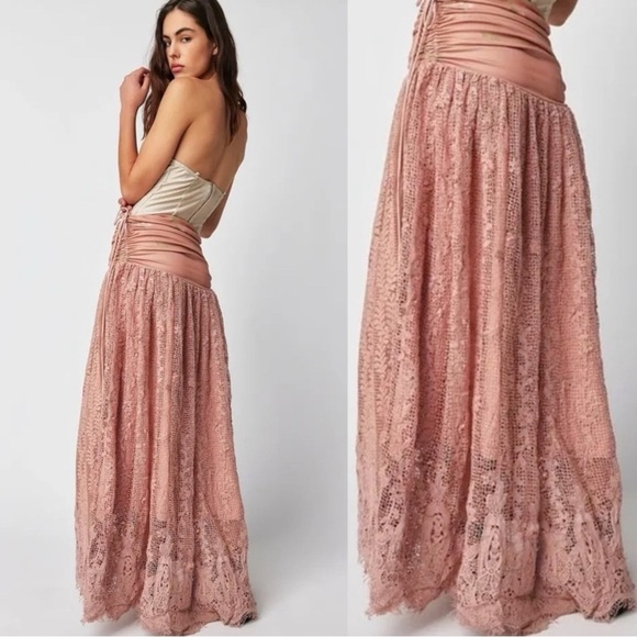 Free People Ethereal Dainty Lace Floral Convertible Maxi Dress Skirt Medium NWT - Picture 4 of 17